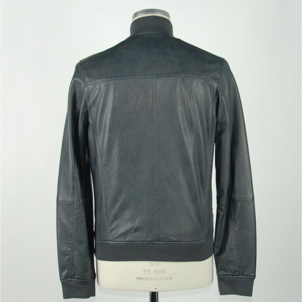 Elegant Blue Leather Jacket for Men Emilio Romanelli