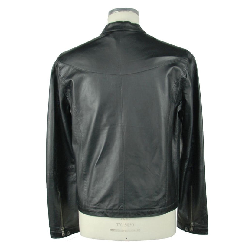 Sleek Leather Black Jacket Emilio Romanelli