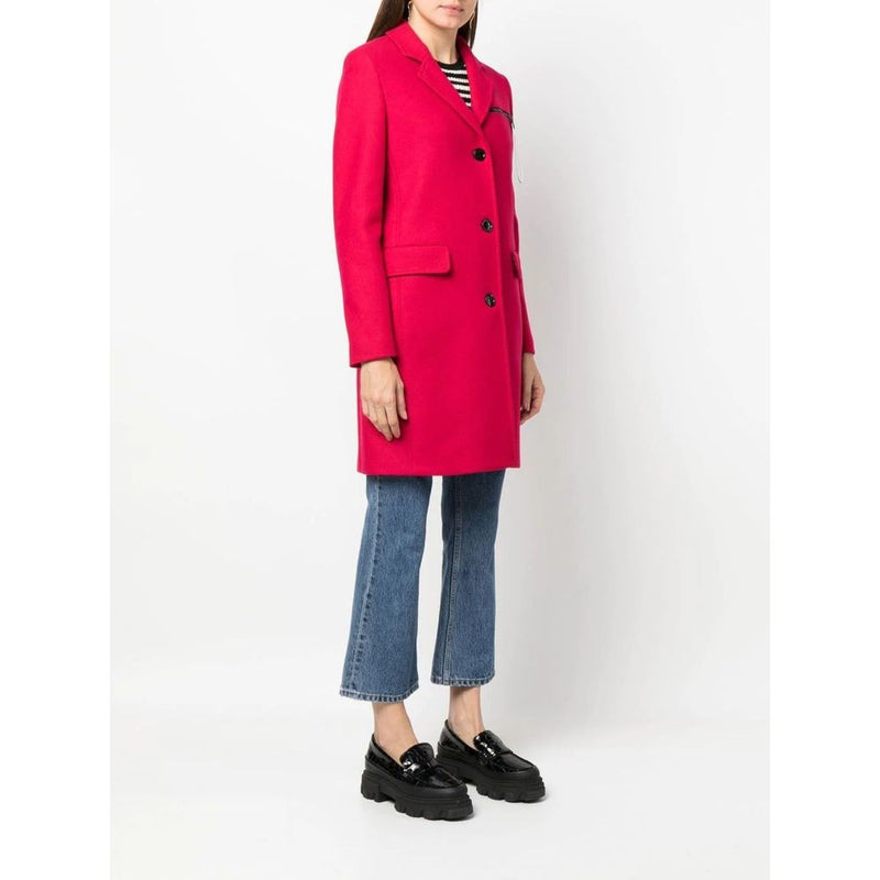 Chic Pink Woolen Coat with Logo Details Love Moschino