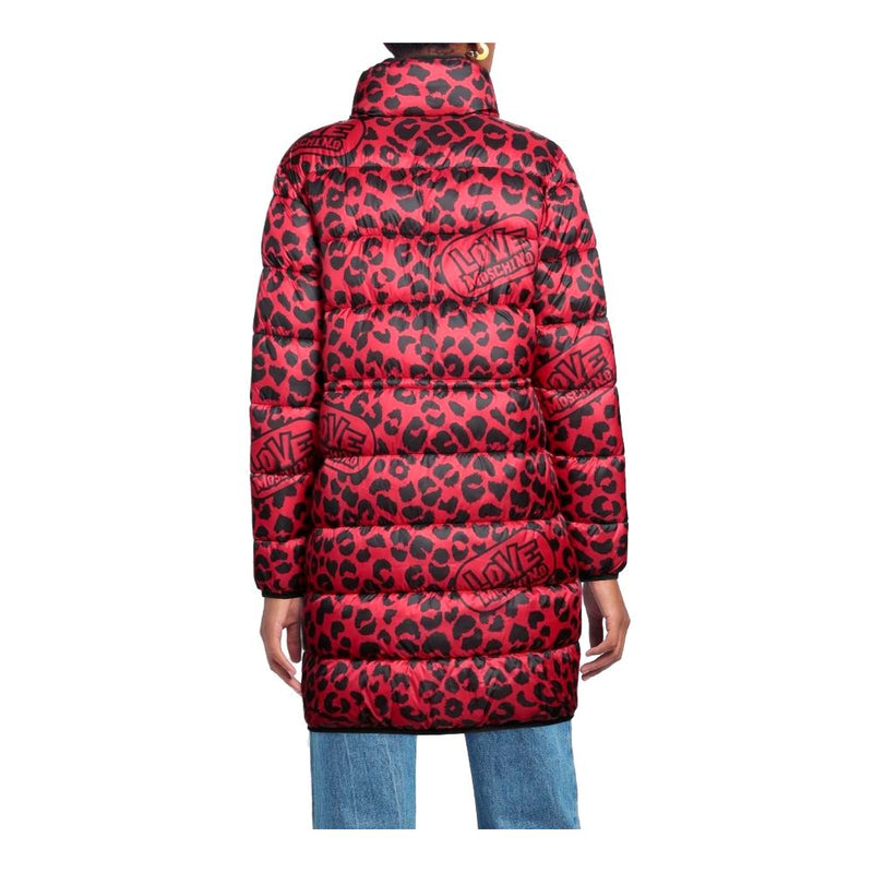 Chic Leopard Print Long Down Jacket Love Moschino