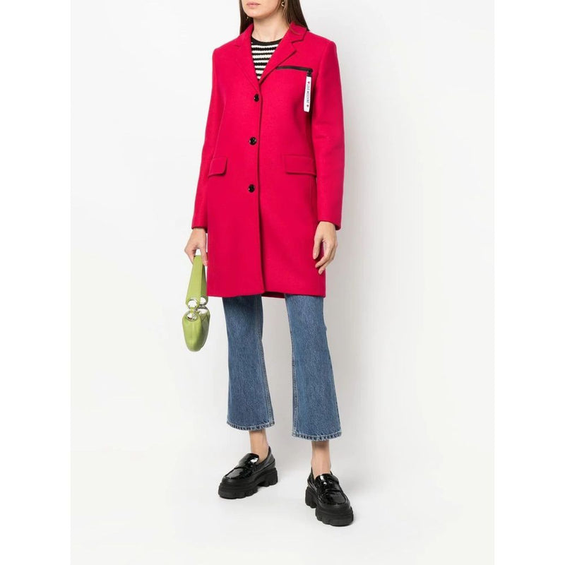 Chic Pink Woolen Coat with Logo Details Love Moschino