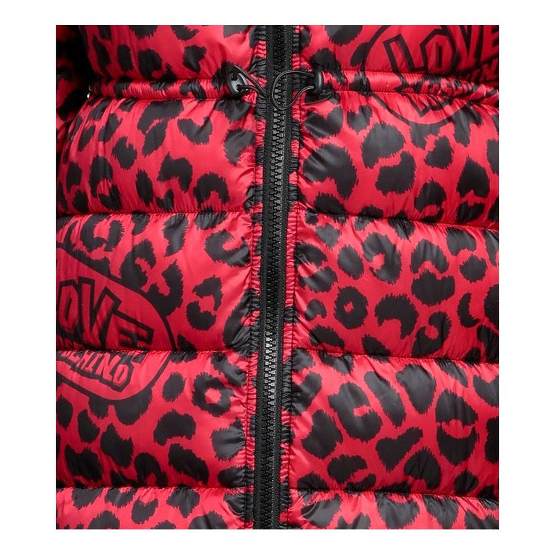 Chic Leopard Print Long Down Jacket Love Moschino