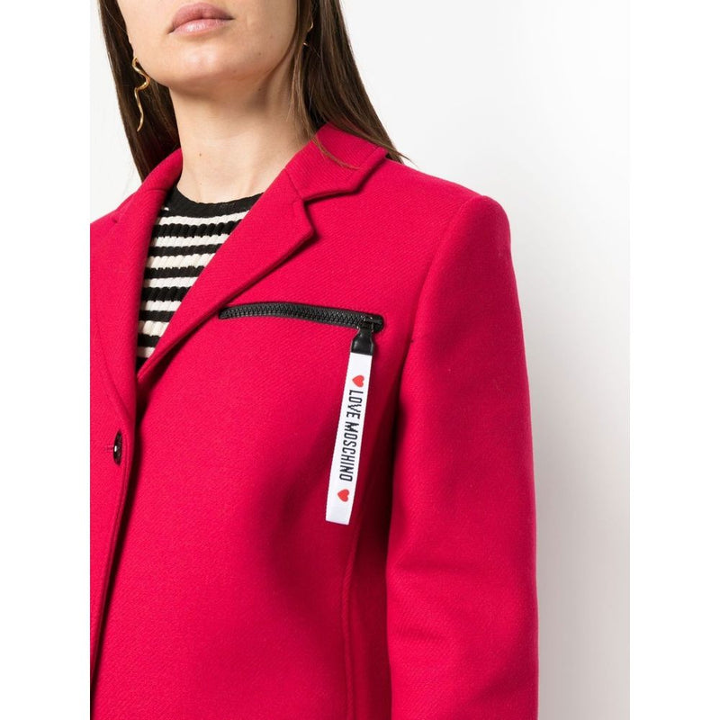 Chic Pink Woolen Coat with Logo Details Love Moschino