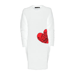 Chic Heart Pattern Knit Dress in White Love Moschino