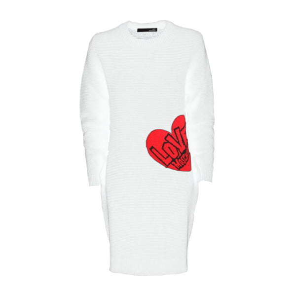 Chic Heart Pattern Knit Dress in White Love Moschino