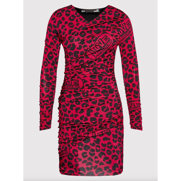 Chic Leopard Texture Dress in Pink and Black Love Moschino