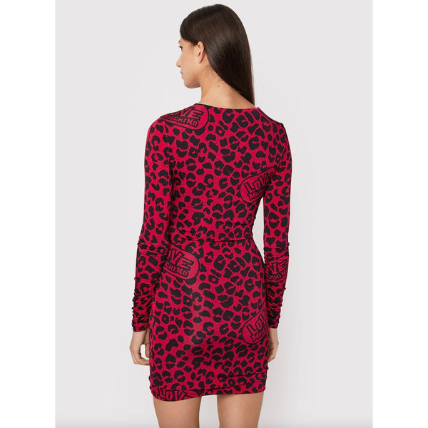 Chic Leopard Texture Dress in Pink and Black Love Moschino