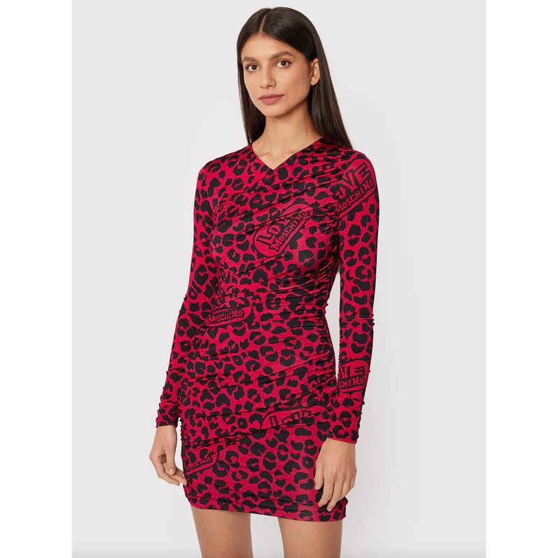 Chic Leopard Texture Dress in Pink and Black Love Moschino