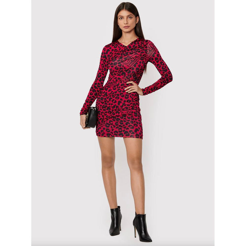 Chic Leopard Texture Dress in Pink and Black Love Moschino