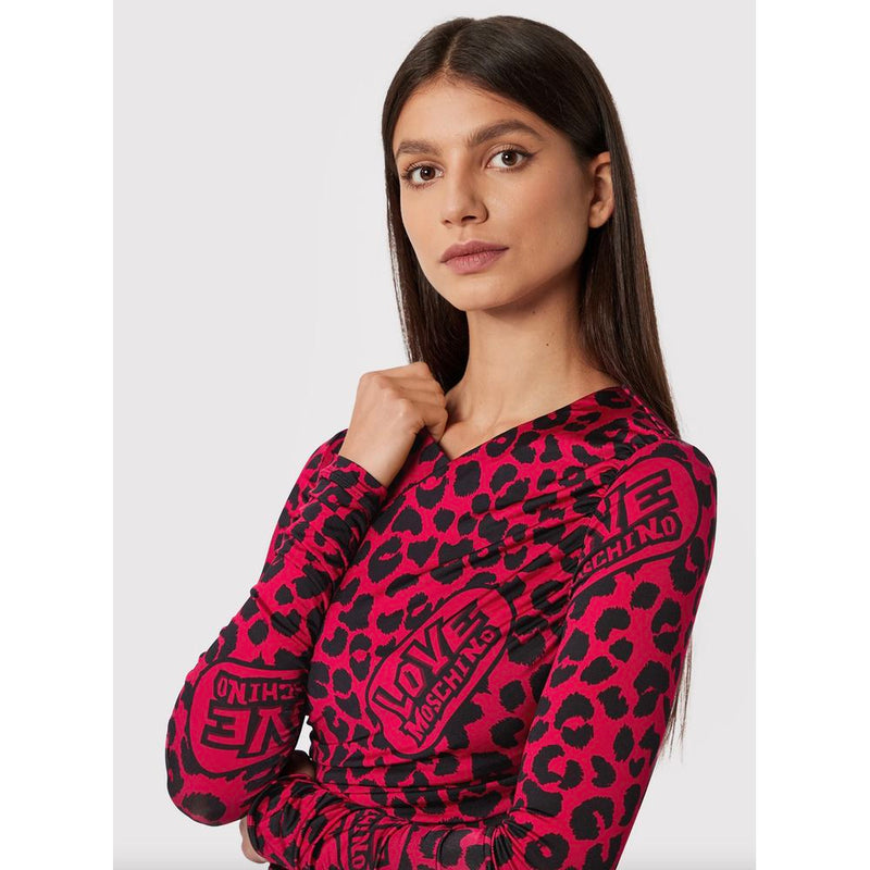 Chic Leopard Texture Dress in Pink and Black Love Moschino