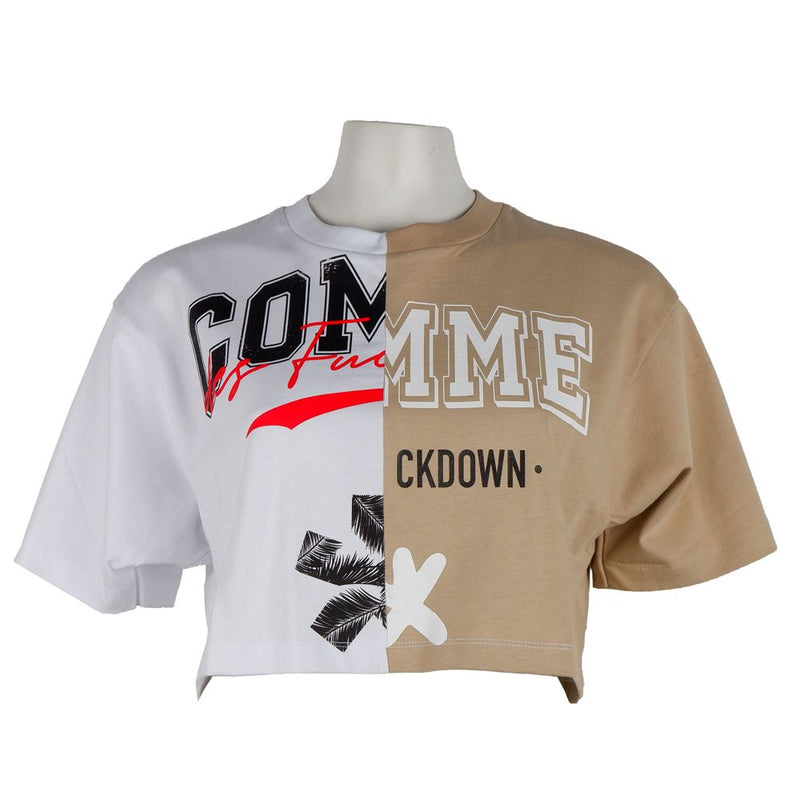 Beige Couture Logo Tee with Two-Tone Print Comme Des Fuckdown