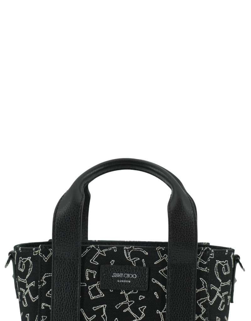 Black Leather and Canvas Small Tote Bag Jimmy Choo