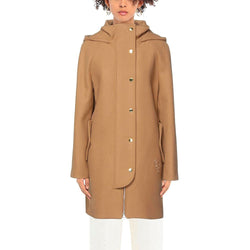 Brown Wool Women Coat Love Moschino