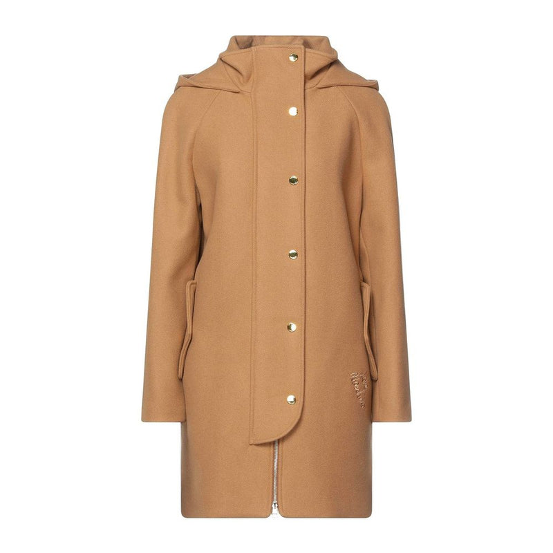 Brown Wool Women Coat Love Moschino