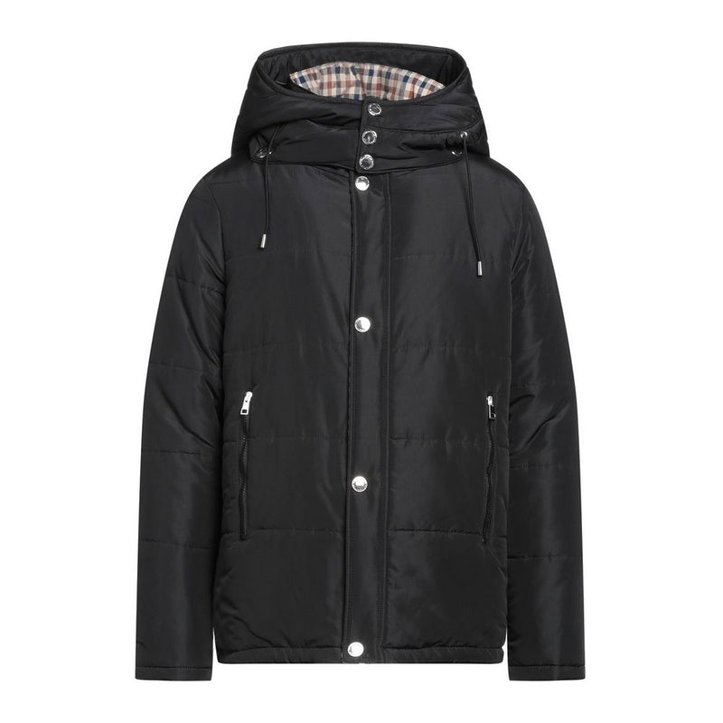 Elegant Black Jacket with Removable Hood Aquascutum