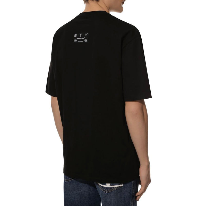 Sleek Black Cotton T-Shirt with Signature Design Diego Venturino