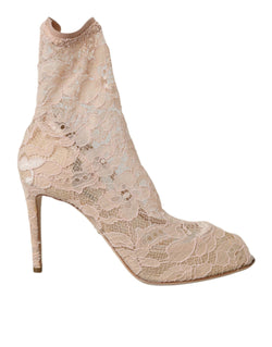 Beige Stretch Taormina Lace Boots Shoes Dolce & Gabbana