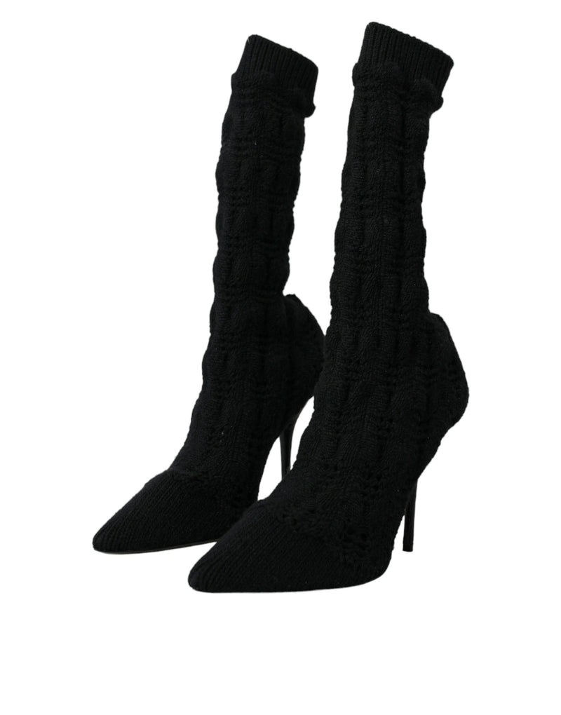 Black Stiletto Heels Mid Calf Boots Shoes Dolce & Gabbana