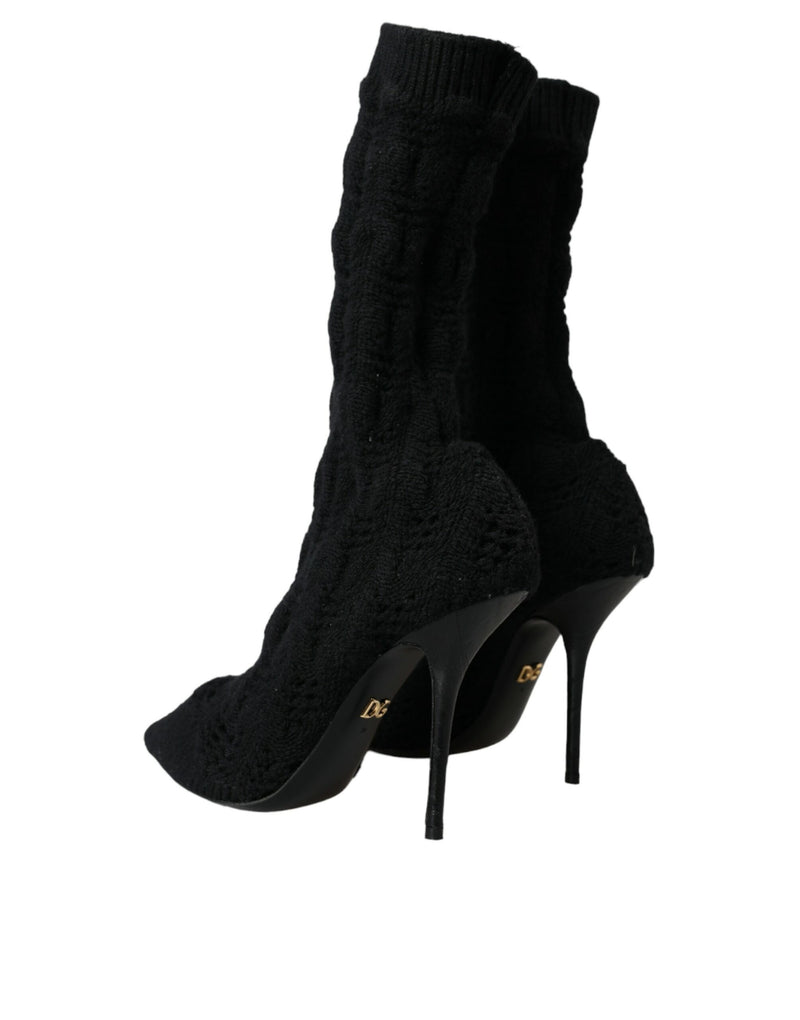 Black Stiletto Heels Mid Calf Boots Shoes Dolce & Gabbana