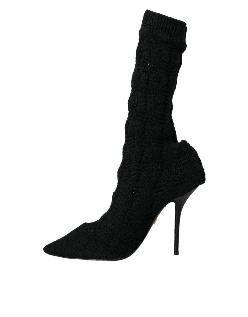 Black Stiletto Heels Mid Calf Boots Shoes Dolce & Gabbana