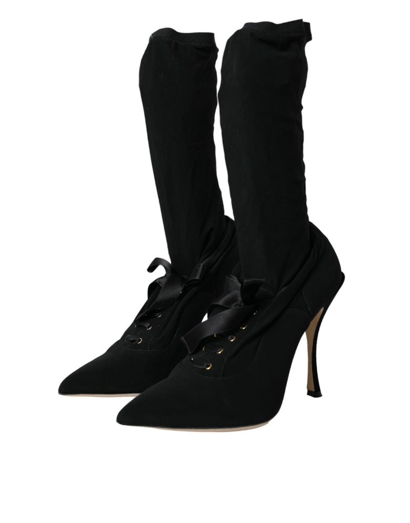 Black Stiletto Heels Mid Calf Boots Shoes Dolce & Gabbana