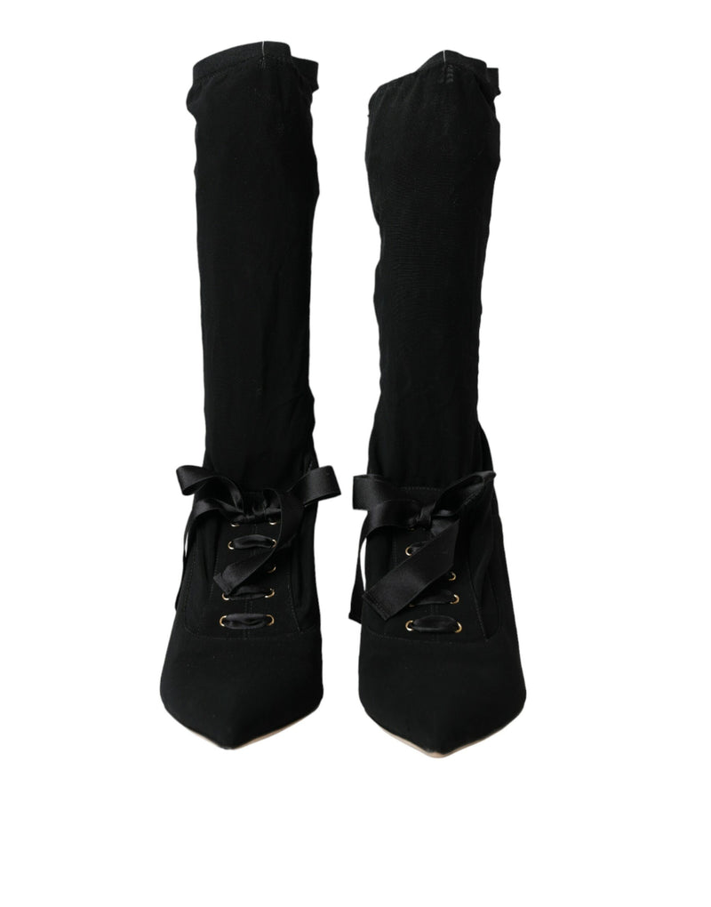 Black Stiletto Heels Mid Calf Boots Shoes Dolce & Gabbana