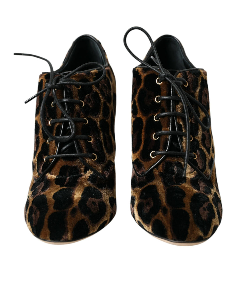 Brown Leopard Hair Lace Up Booties Shoes Dolce & Gabbana