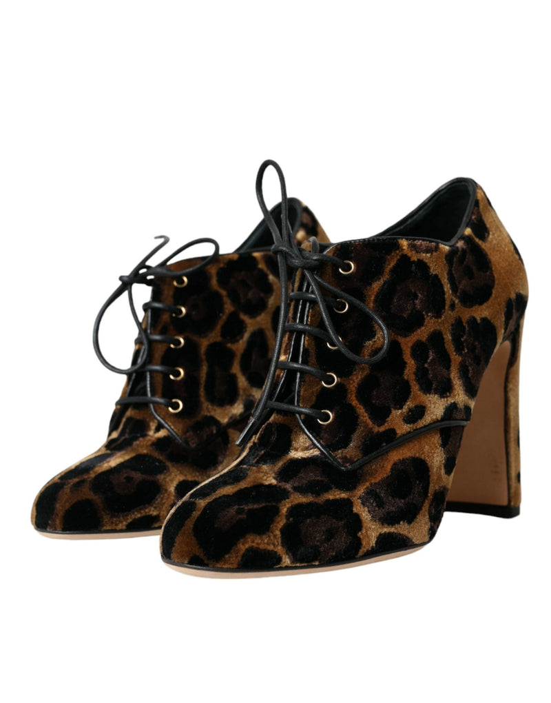 Brown Leopard Hair Lace Up Booties Shoes Dolce & Gabbana