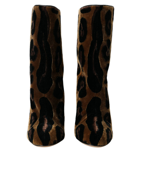 Brown Giraffe Leather Mid Calf Boots Shoes Dolce & Gabbana