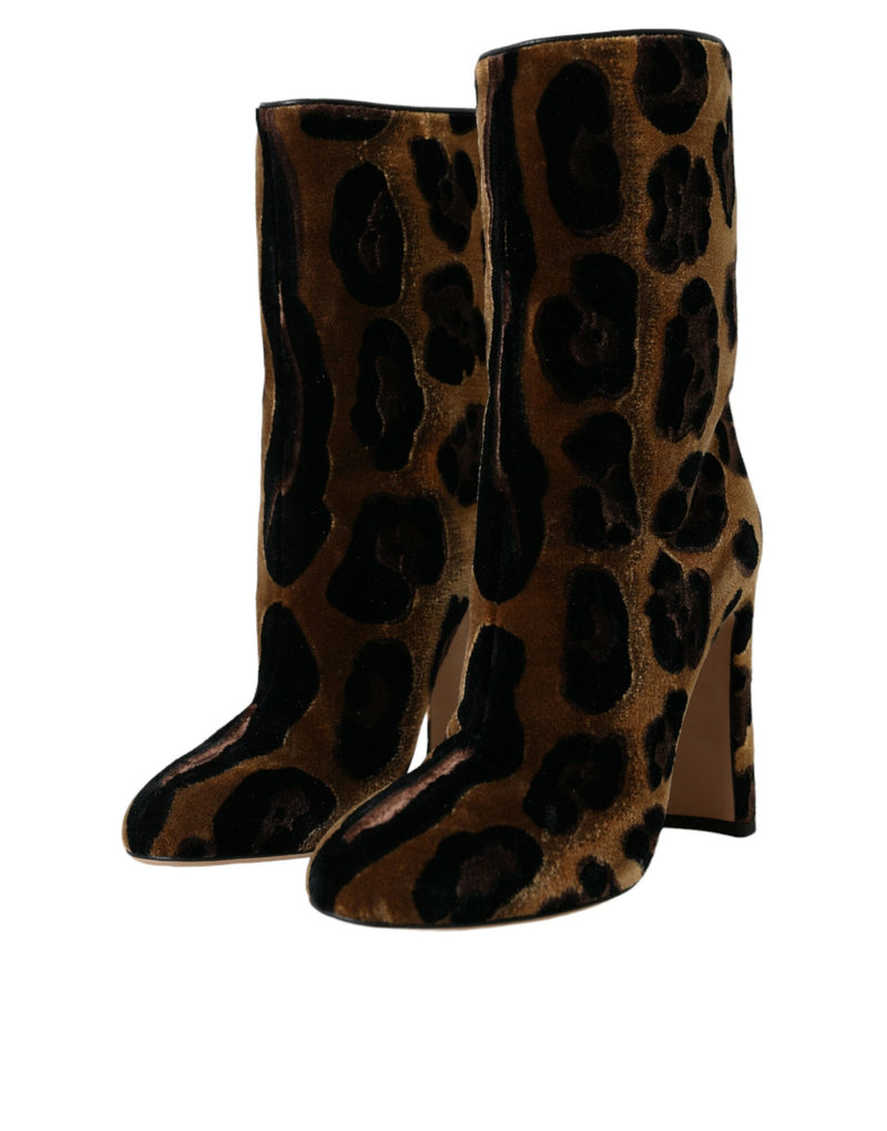 Brown Giraffe Leather Mid Calf Boots Shoes Dolce & Gabbana