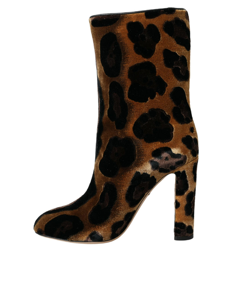 Brown Giraffe Leather Mid Calf Boots Shoes Dolce & Gabbana