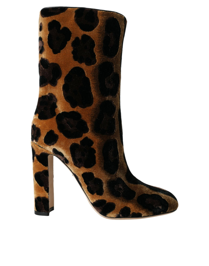 Brown Giraffe Leather Mid Calf Boots Shoes Dolce & Gabbana