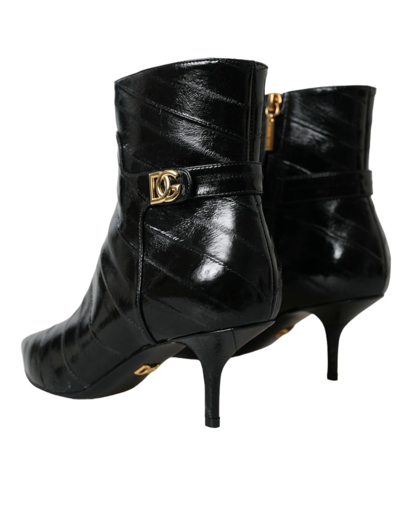 Black Eel Leather Logo Short Boots Shoes Dolce & Gabbana