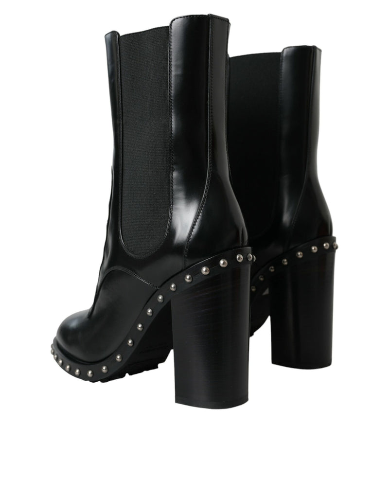 Black Leather Studded Lace Up Boots Shoes Dolce & Gabbana