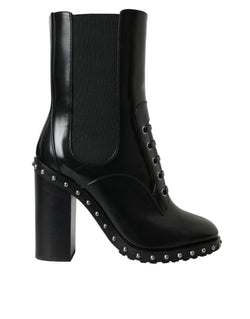 Black Leather Studded Lace Up Boots Shoes Dolce & Gabbana