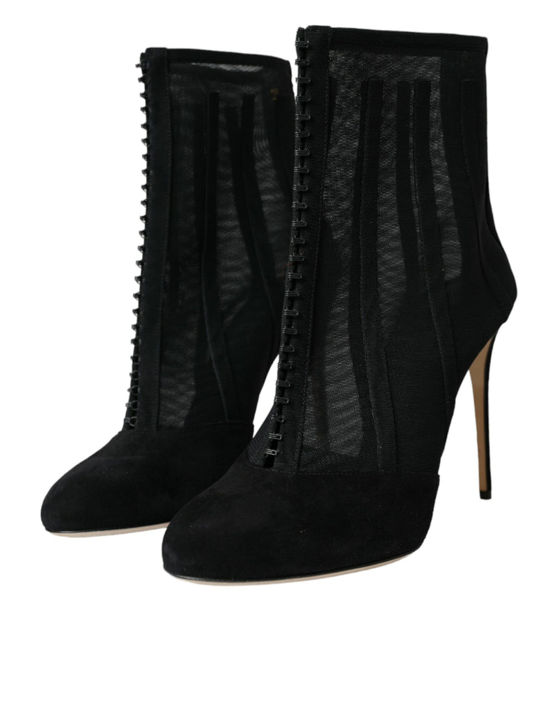 Black Mesh Stiletto Heels Ankle Boots Shoes Dolce & Gabbana