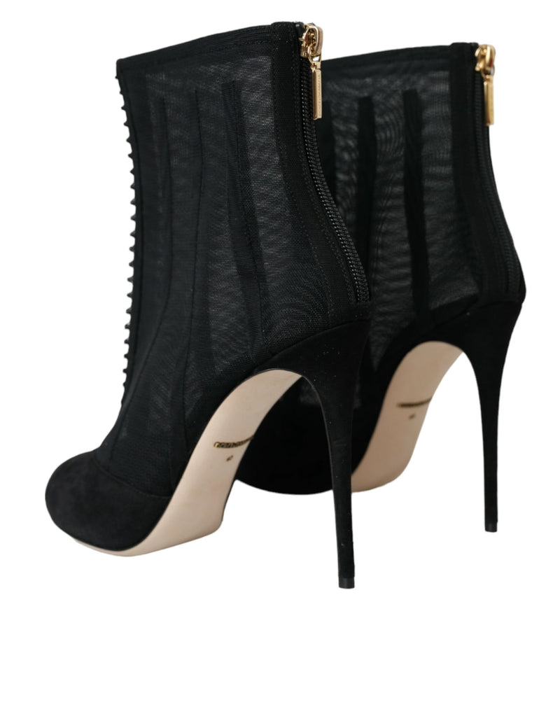 Black Mesh Stiletto Heels Ankle Boots Shoes Dolce & Gabbana