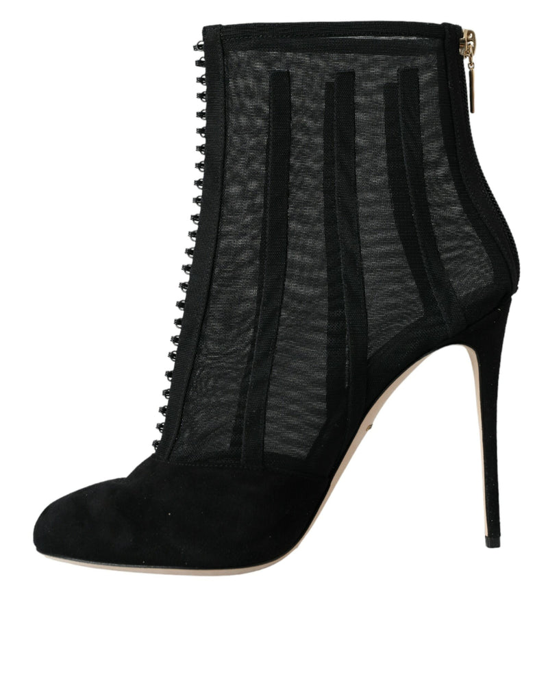 Black Mesh Stiletto Heels Ankle Boots Shoes Dolce & Gabbana