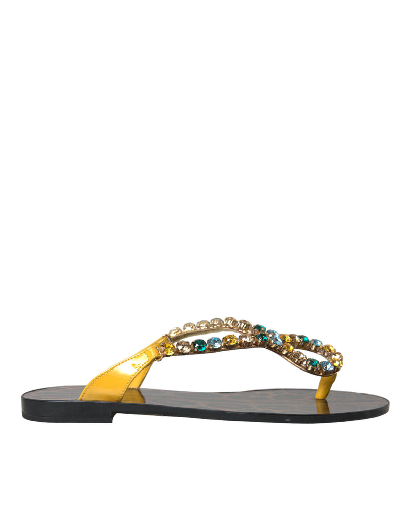 Mustard Crystal Calf Leather Beachwear Shoes Dolce & Gabbana