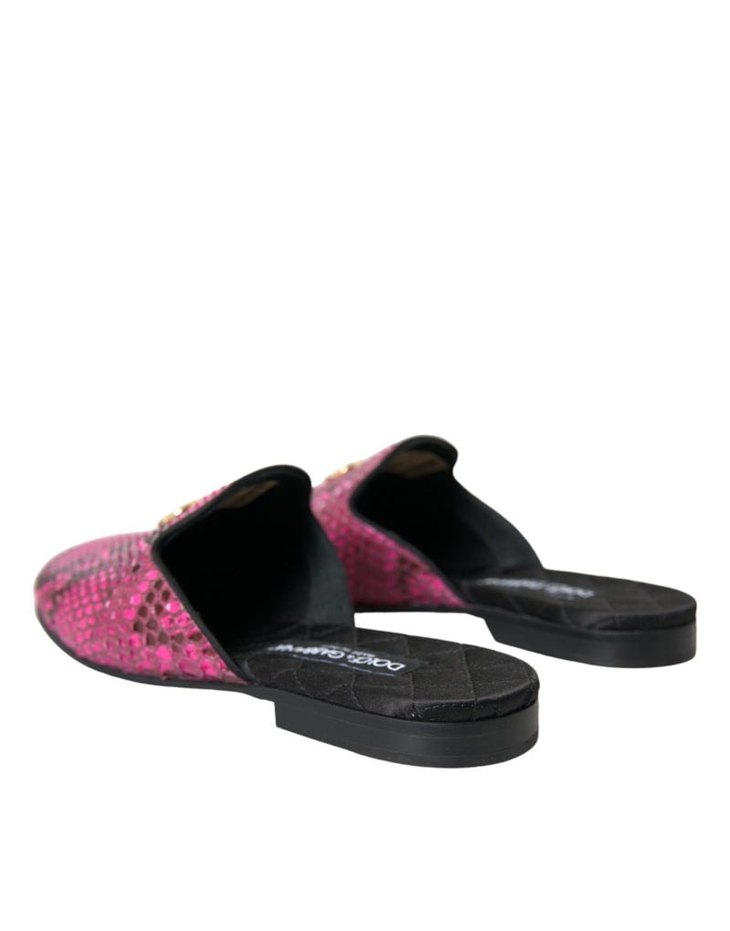 Fuchsia Python Logo Mule Flat Sandals Shoes Dolce & Gabbana