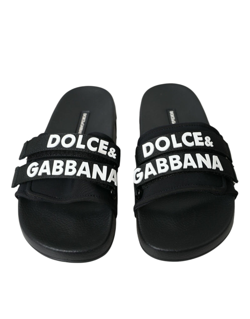 Black Neoprene Slides Flats Beachwear Shoes Dolce & Gabbana