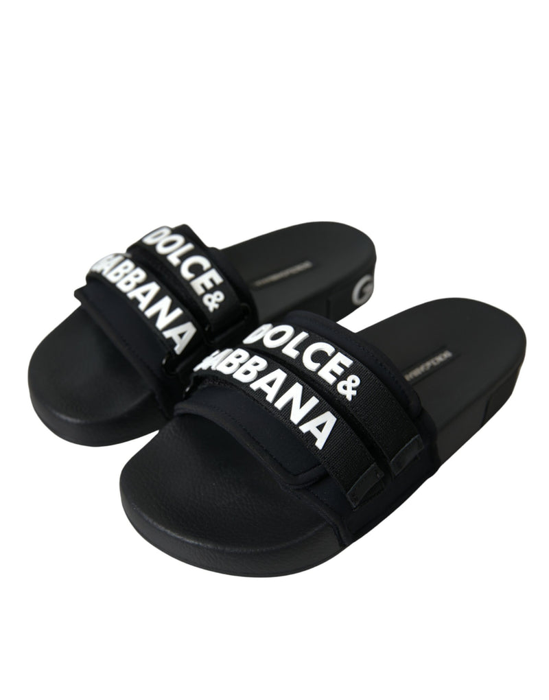 Black Neoprene Slides Flats Beachwear Shoes Dolce & Gabbana