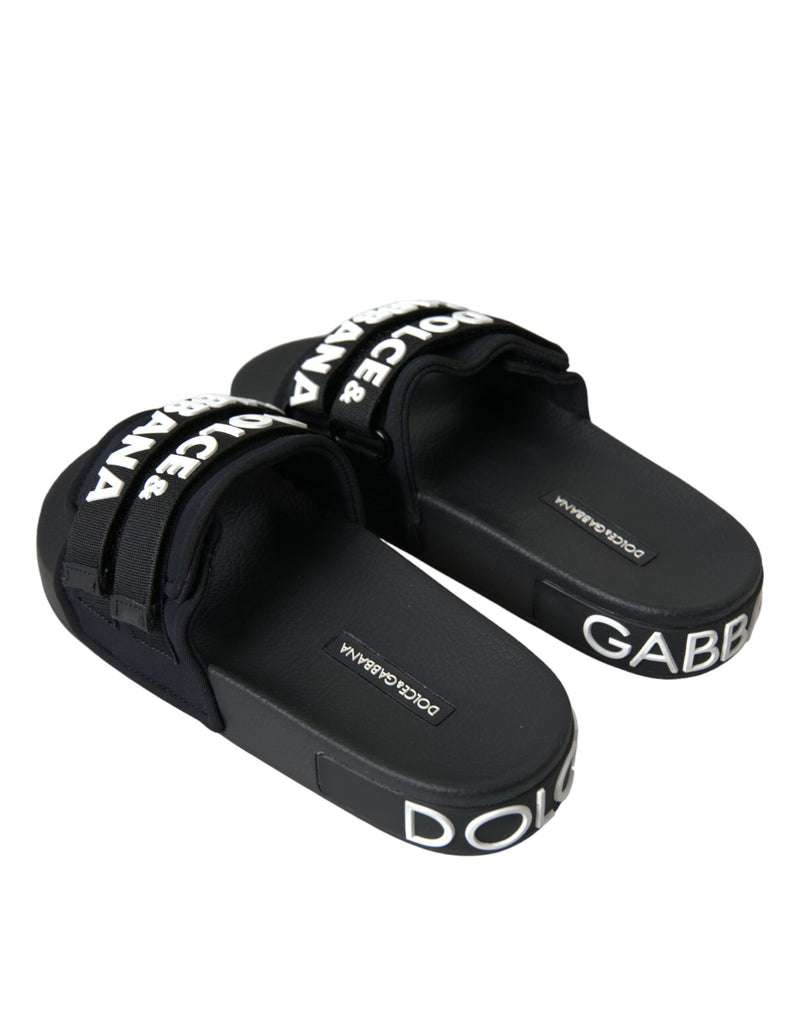 Black Neoprene Slides Flats Beachwear Shoes Dolce & Gabbana