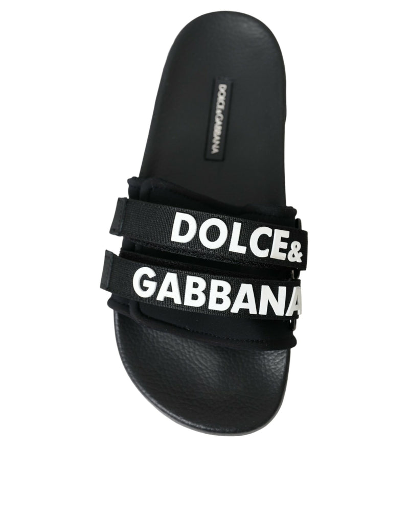 Black Neoprene Slides Flats Beachwear Shoes Dolce & Gabbana