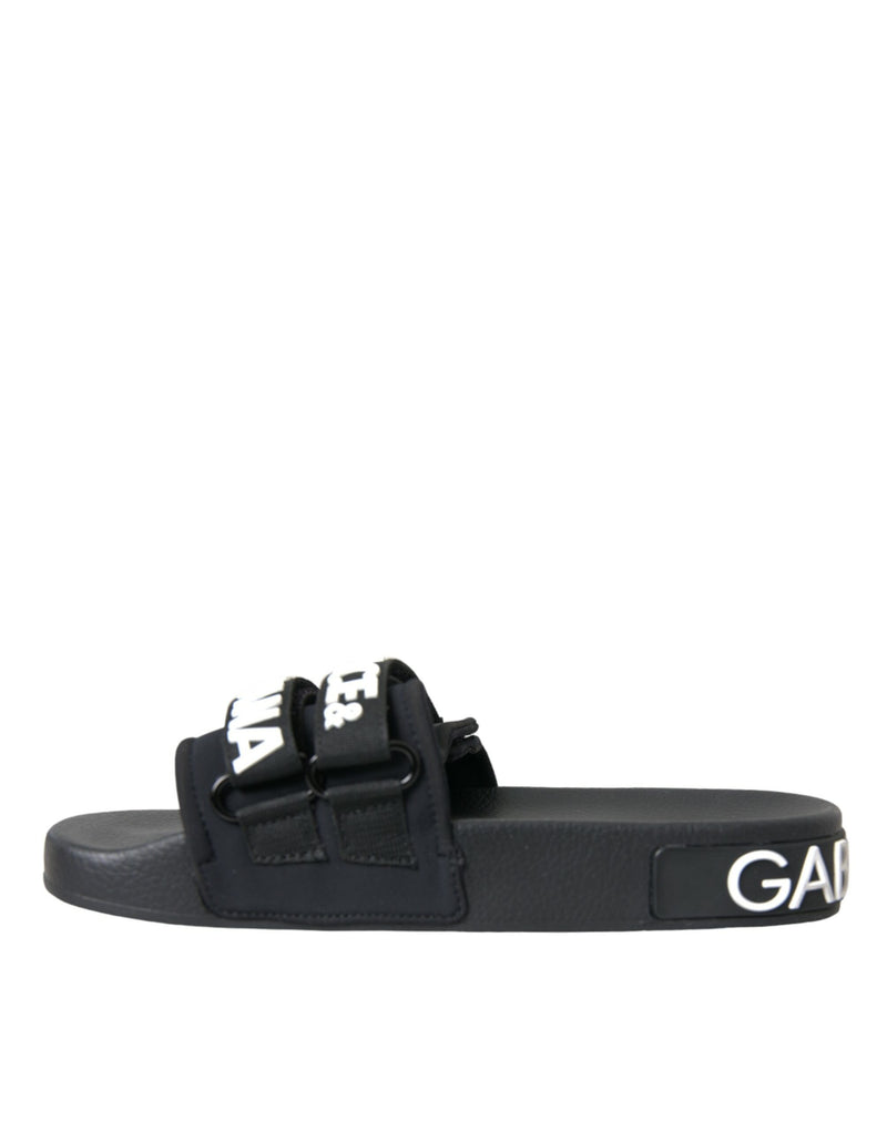 Black Neoprene Slides Flats Beachwear Shoes Dolce & Gabbana