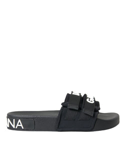 Black Neoprene Slides Flats Beachwear Shoes Dolce & Gabbana