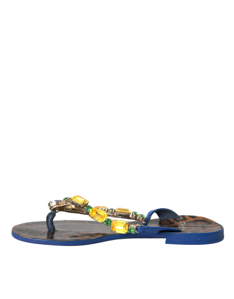 Blue Crystal Calf Leather Beachwear Shoes Dolce & Gabbana