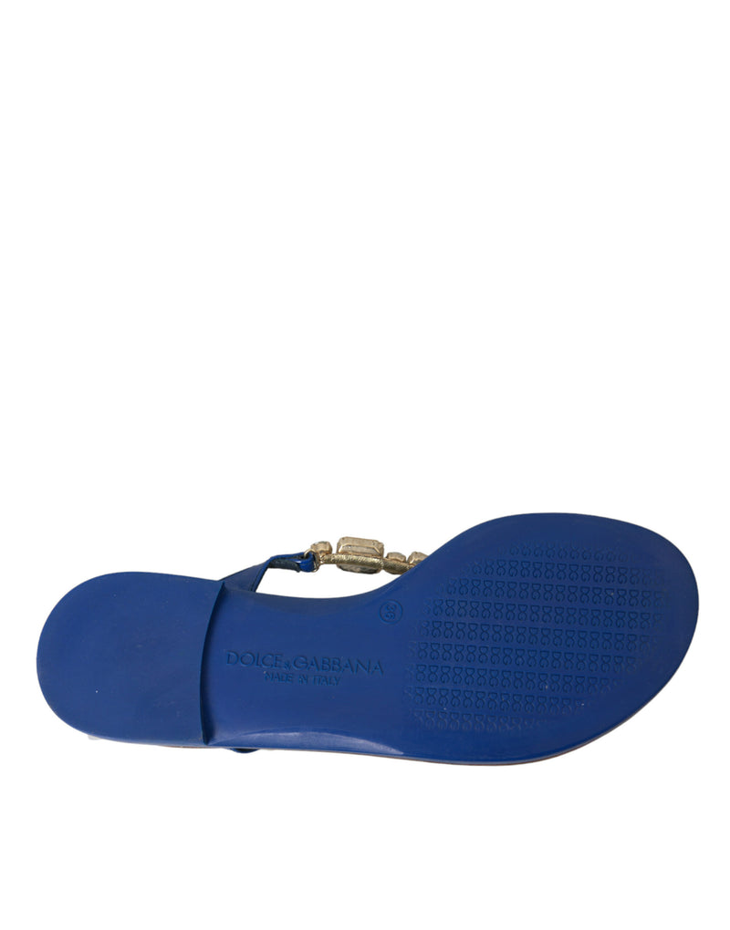 Blue Crystal Calf Leather Beachwear Shoes Dolce & Gabbana