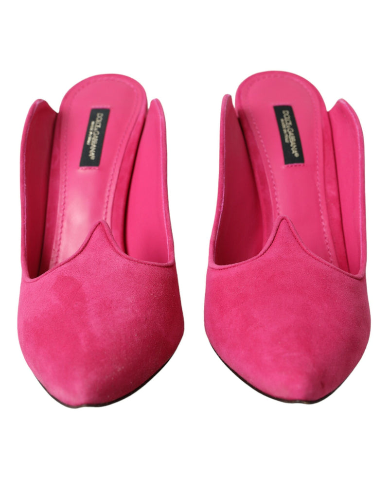 Fuchsia Suede Leather Mules Sandals Shoes Dolce & Gabbana