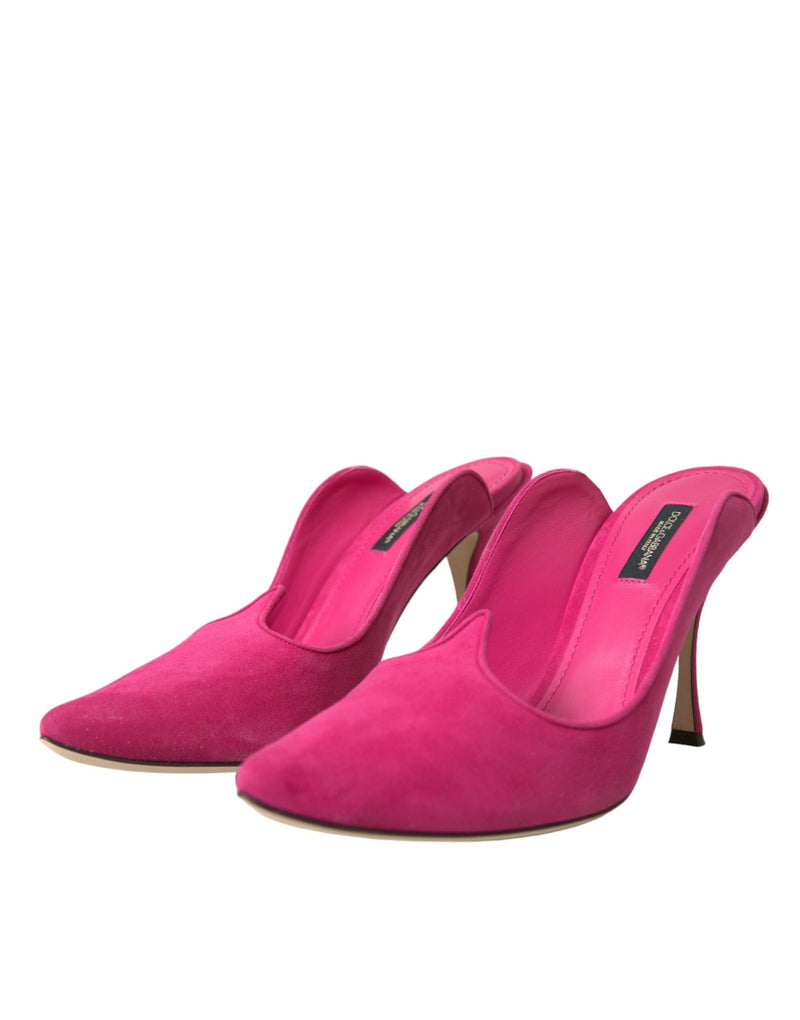 Fuchsia Suede Leather Mules Sandals Shoes Dolce & Gabbana